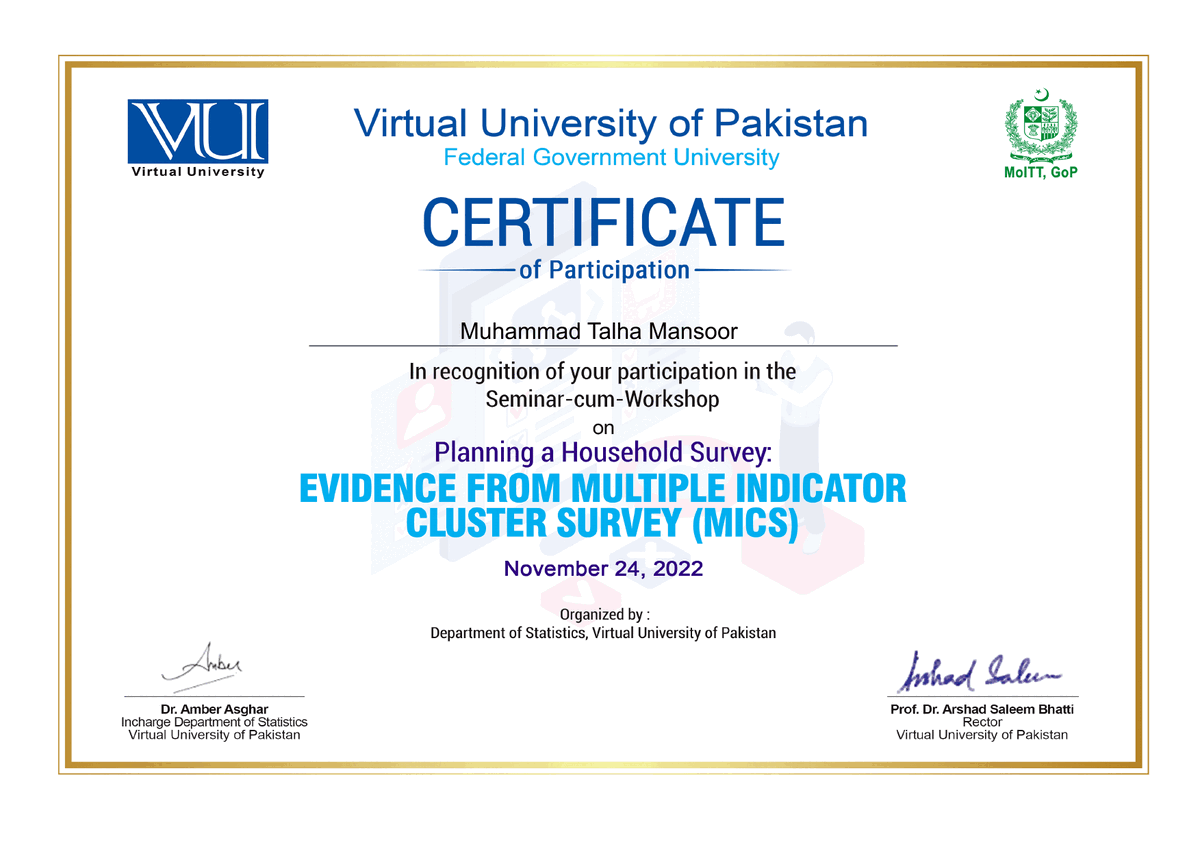 Planning a Household Survey: Evidence from MICS certificate
