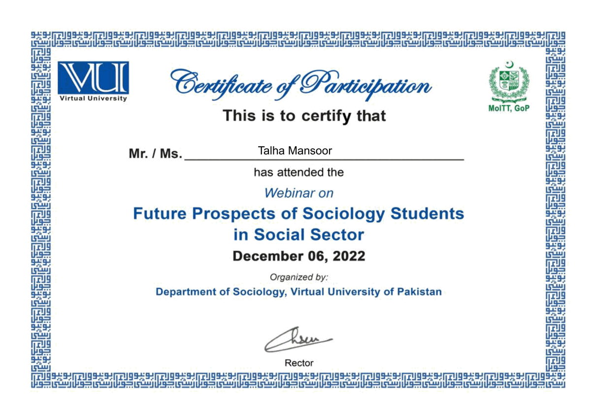 Future Prospects of Sociology Students in the Social Sector certificate