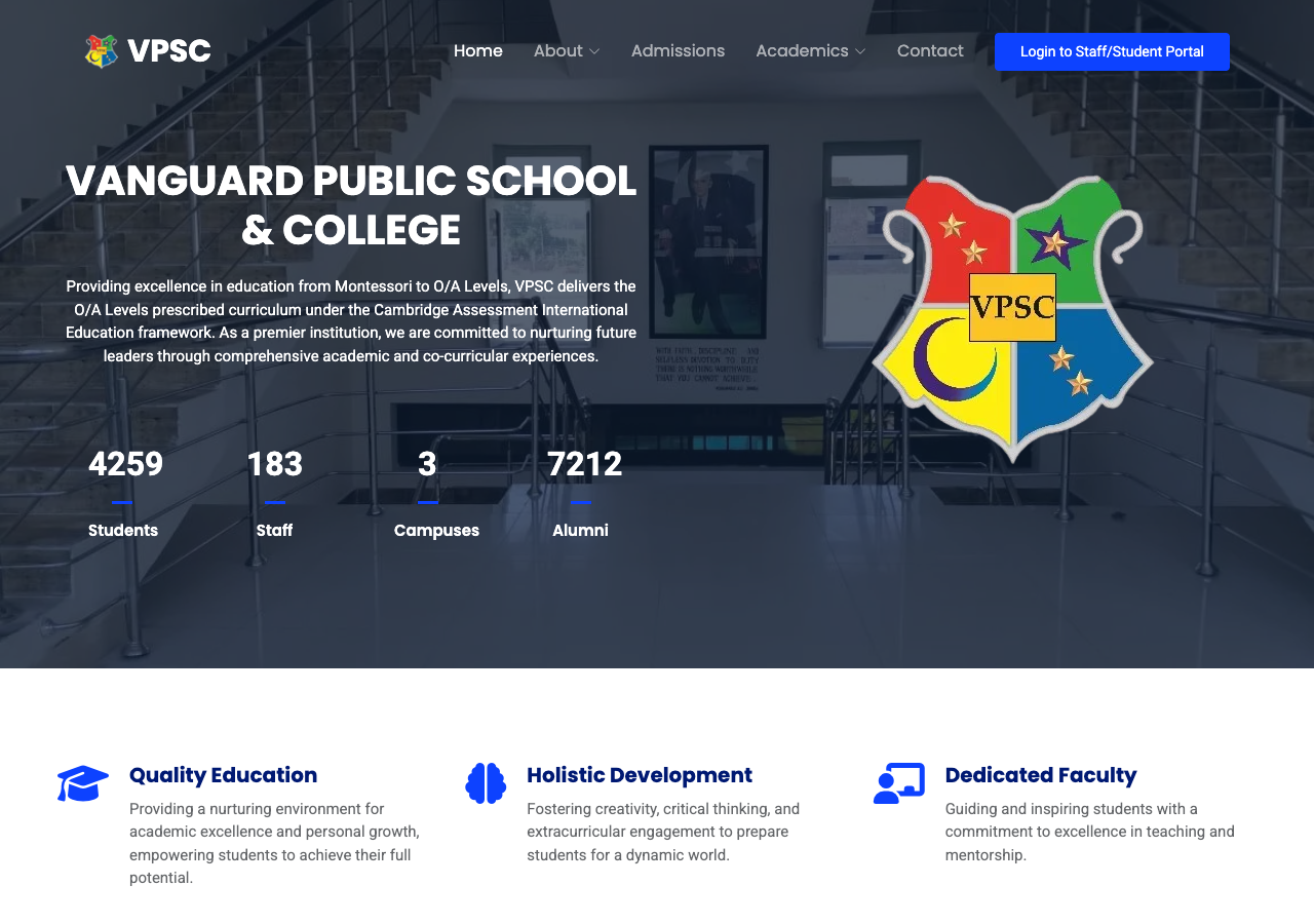 Vanguard Public School & College website